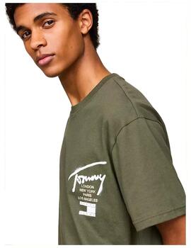 Camiseta Tommy Regular Graffiti Hombre Verde