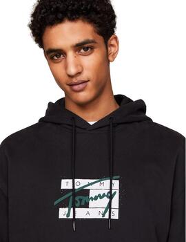 Sudadera Tommy Relaxed Graffiti Hombre Negro