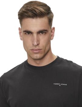 Camiseta Tommy Tjm Slim Linear Chest Hombre Negra