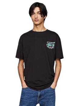 Camiseta Tommy Tjm Regular Spray Hombre Negra