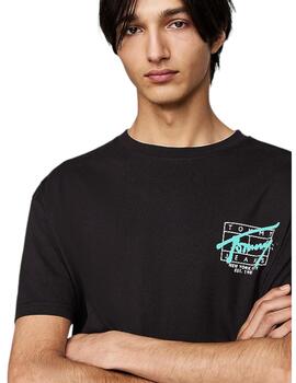 Camiseta Tommy Tjm Regular Spray Hombre Negra