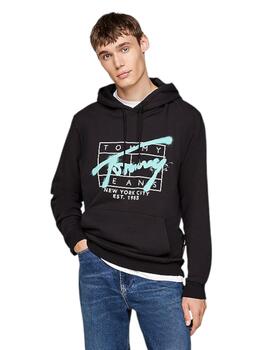 Sudadera Tommy Tjm Reg Spray Hombre Negro