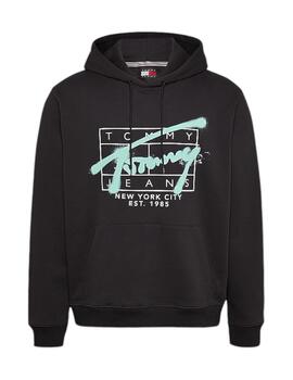 Sudadera Tommy Tjm Reg Spray Hombre Negro