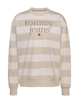 Sudadera Tommy Tjm Stripe Mujer Beige