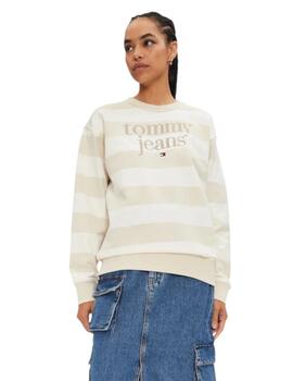 Sudadera Tommy Tjm Stripe Mujer Beige