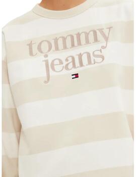 Sudadera Tommy Tjm Stripe Mujer Beige