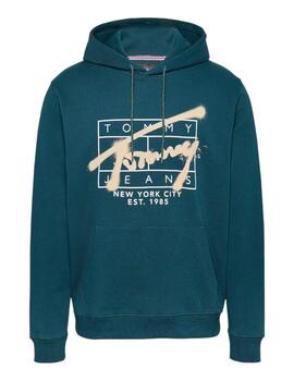 Sudadera Tommy Tjm Reg Spray Hombre Verde