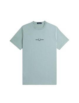 Camiseta Fred Perry Bordada Hombre Azul Plata