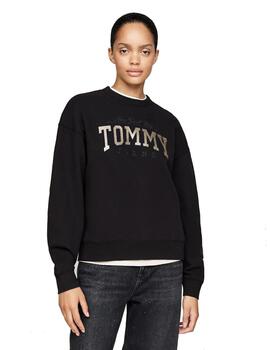 Sudadera Tommy Glitter Varsity Mujer Negro