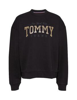 Sudadera Tommy Glitter Varsity Mujer Negro