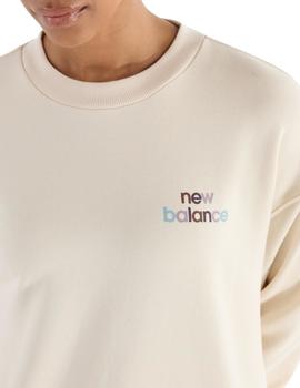 Sudadera New Balance French Terry Oversized Mujer Beige