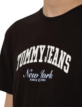 Camiseta Tommy Slim Varsity Pop Hombre Negro